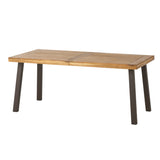 Della Acacia Wood Dining Table, Natural Stained with Rustic Metal,