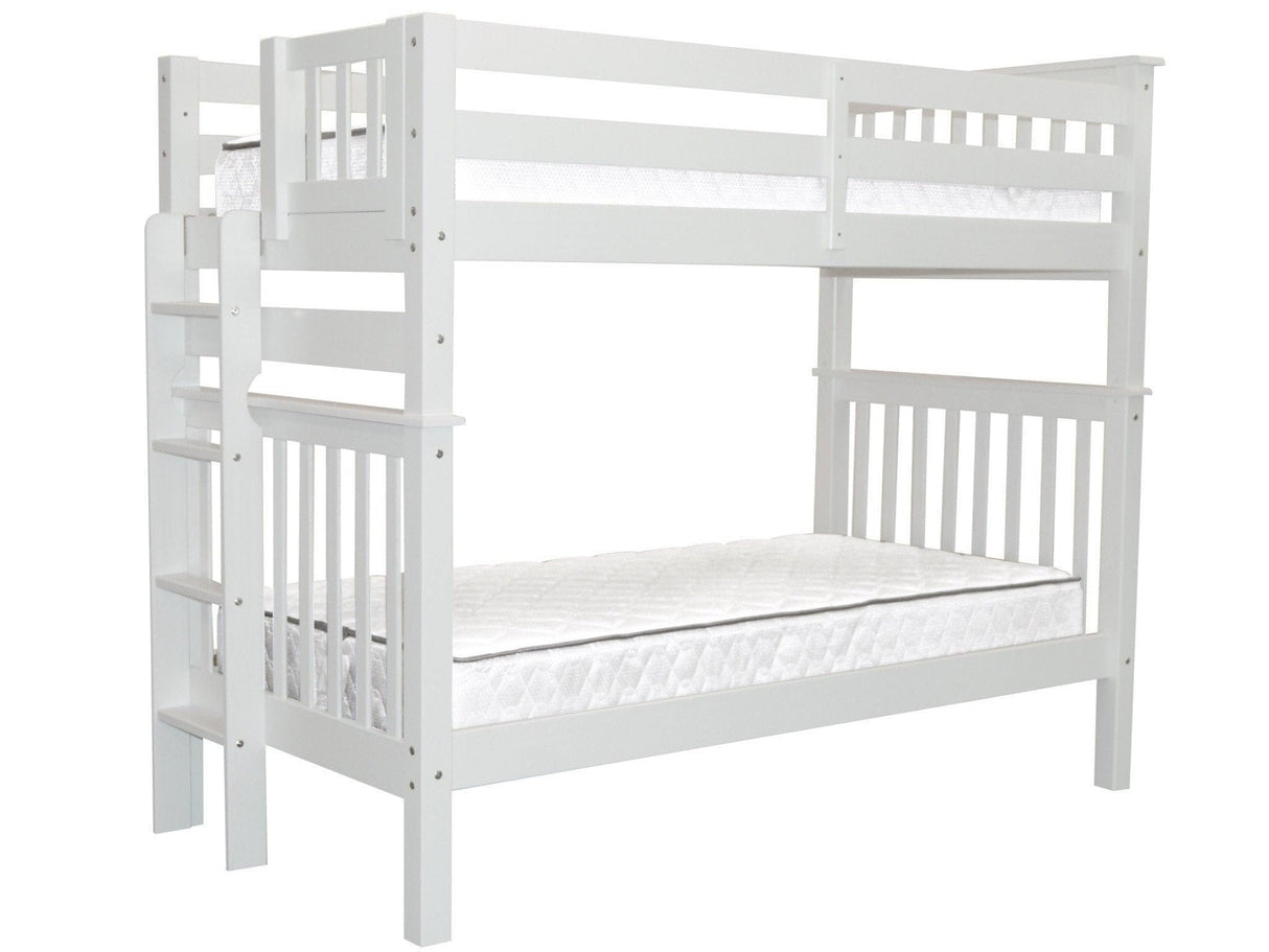 Tall Bunk Beds Twin over Twin Mission Style with End Ladder, White