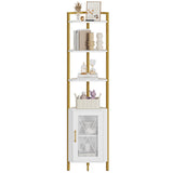 71" Tall Corner Shelf, 6-Tier Corner Bookcase, Gold Bookshelf with Storage Cabinet, Modern Display Shelf, Free Standing Storage Rack Plant Stand for Living Room, Home Office, White