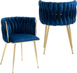 Modern Velvet Dining Chairs Set of 2 Hand Weaving Accent Chairs Living Room Chairs