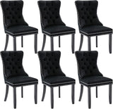 Tufted Dining Chairs Set of 4, Velvet Upholstered Dining Chairs with Nailhead Back and Ring Pull Trim