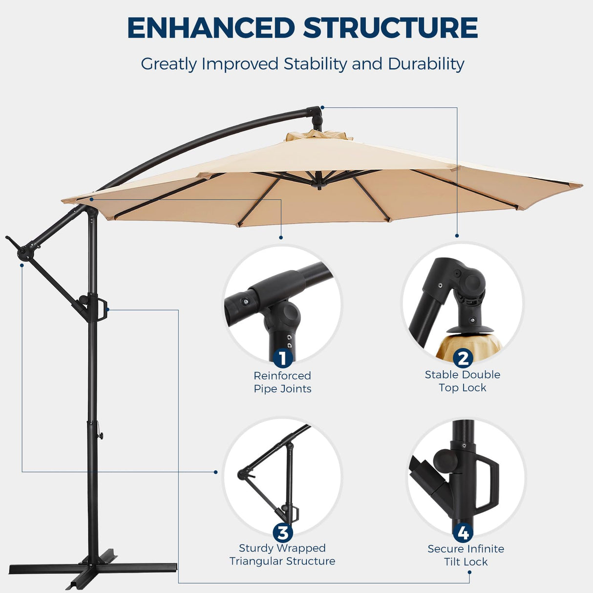 Offset Patio Umbrella - w/Base, Cantilever Offset Hanging Patio Outdoor Market Umbrella