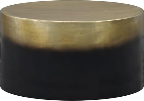 Dyan Side Table, 16.5 Inch Round Drum Shape, Black, Gold Antique Brass Ombre