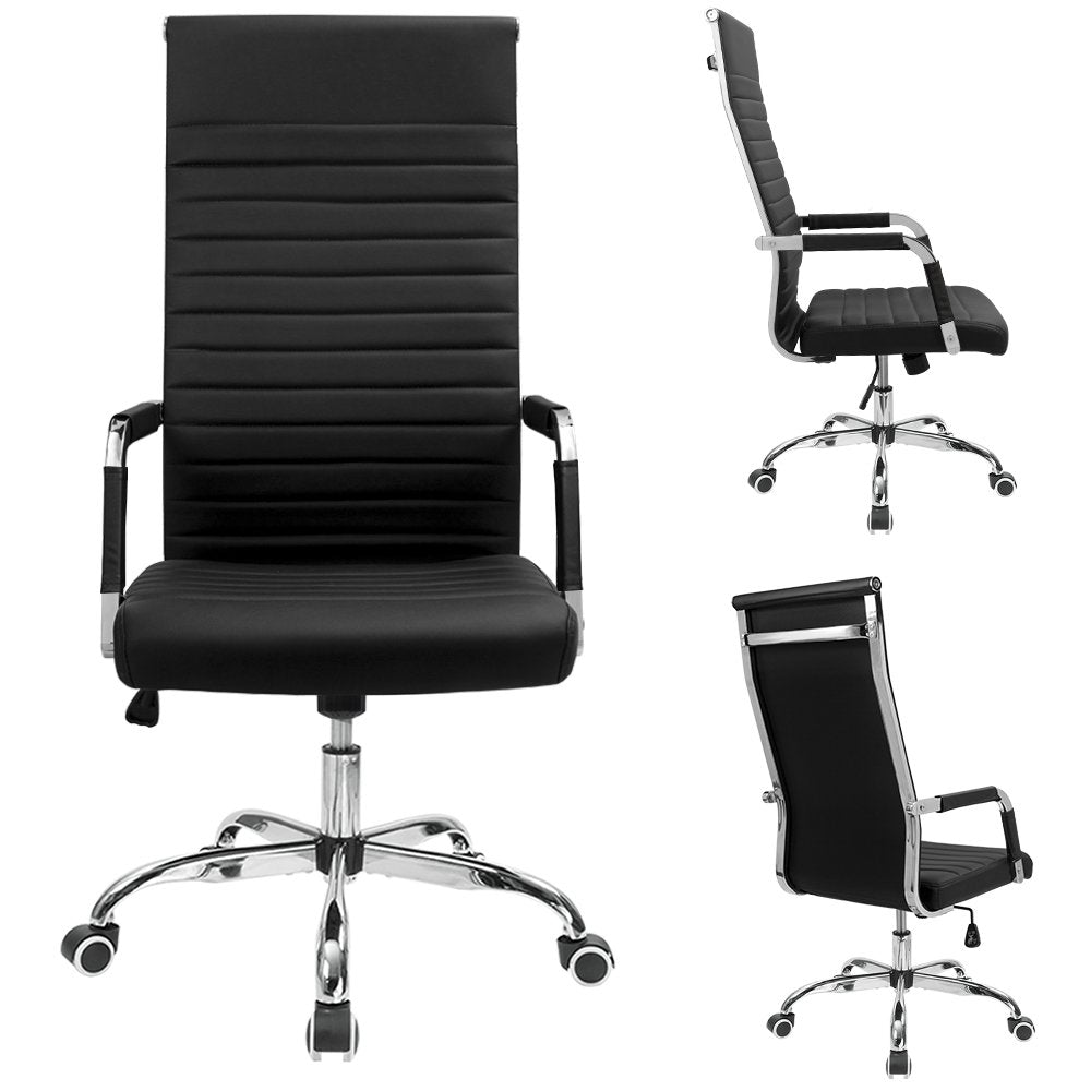 Ribbed Office Chair High Back PU Leather Executive Conference Chair