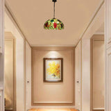 Tiffany Style Baroque Pendant Lamp Red Grape Green Leaves Stained Glass 20 Inch Shade