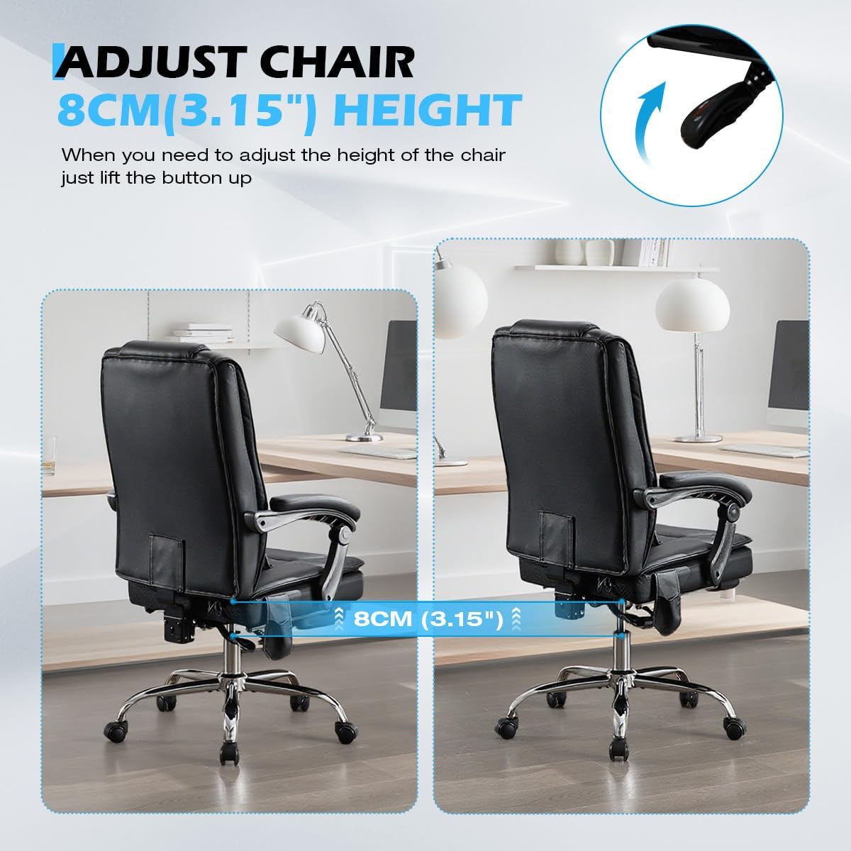 Massage Office Chair with Foot Rest,6 Points Vibration and Heat Ergonomic Executive Desk Chair for Heavy People,500lbs Big and Tall Office Chairs with Reclining High Back for Home Office