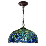 HT Tiffany Style Hanging Pendant Lamp 20 Inch Wide Wisteria Stained Glass Lampshade 3-Light Traditional Handmade Chandelier Ceiling Decor for Kitchen Restaurant Corridor Bedroom Living Room Bar