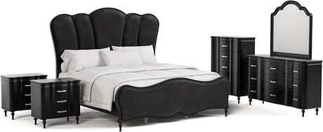 Seabliss Glam Solid Wood 6-Piece Bedroom Collection with Bed Frame, 2 Nightstands