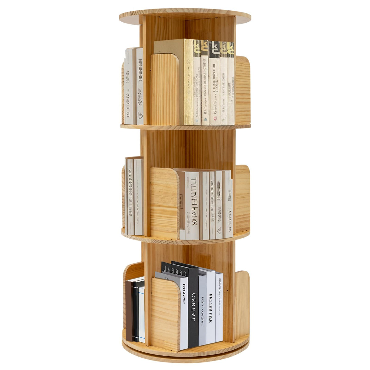 BAIODNB Rotating Bookshelf, 360 Display Spinning Bookshelf Tower, 3 Tier Floor Standing Bookcase Storage Rack Wood Narrow Book Shelf Organizer for Kids&Adult,