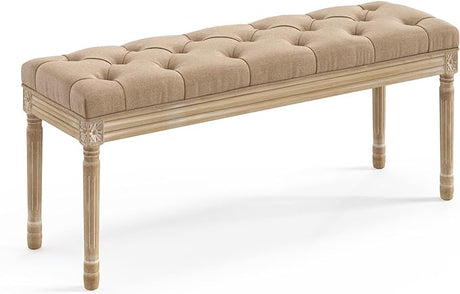 44" Bedroom Bench, Vintage French Tufted End of Bed Bench