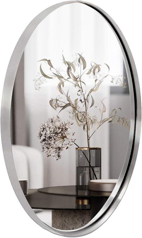 Brushed Nickel Mirror, Oval Bathroom Mirror 22x30'', Brushed Nickel Oval Wall Mirror