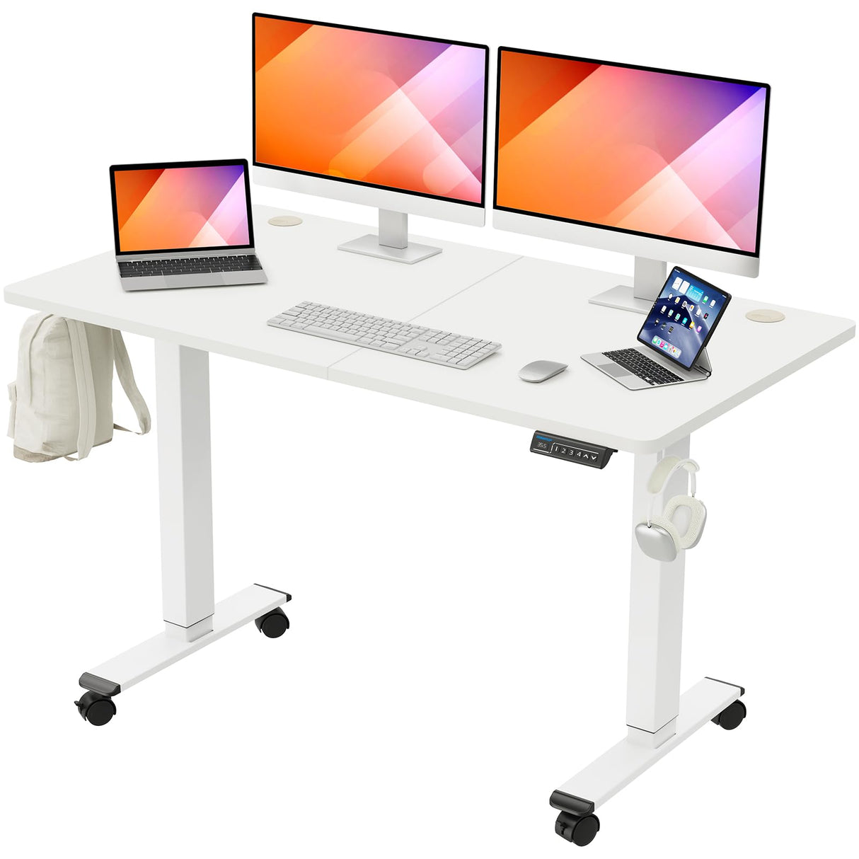 Electric Height Adjustable Standing Desk, 55 x 28 Inches Sit Stand Desk with Memory