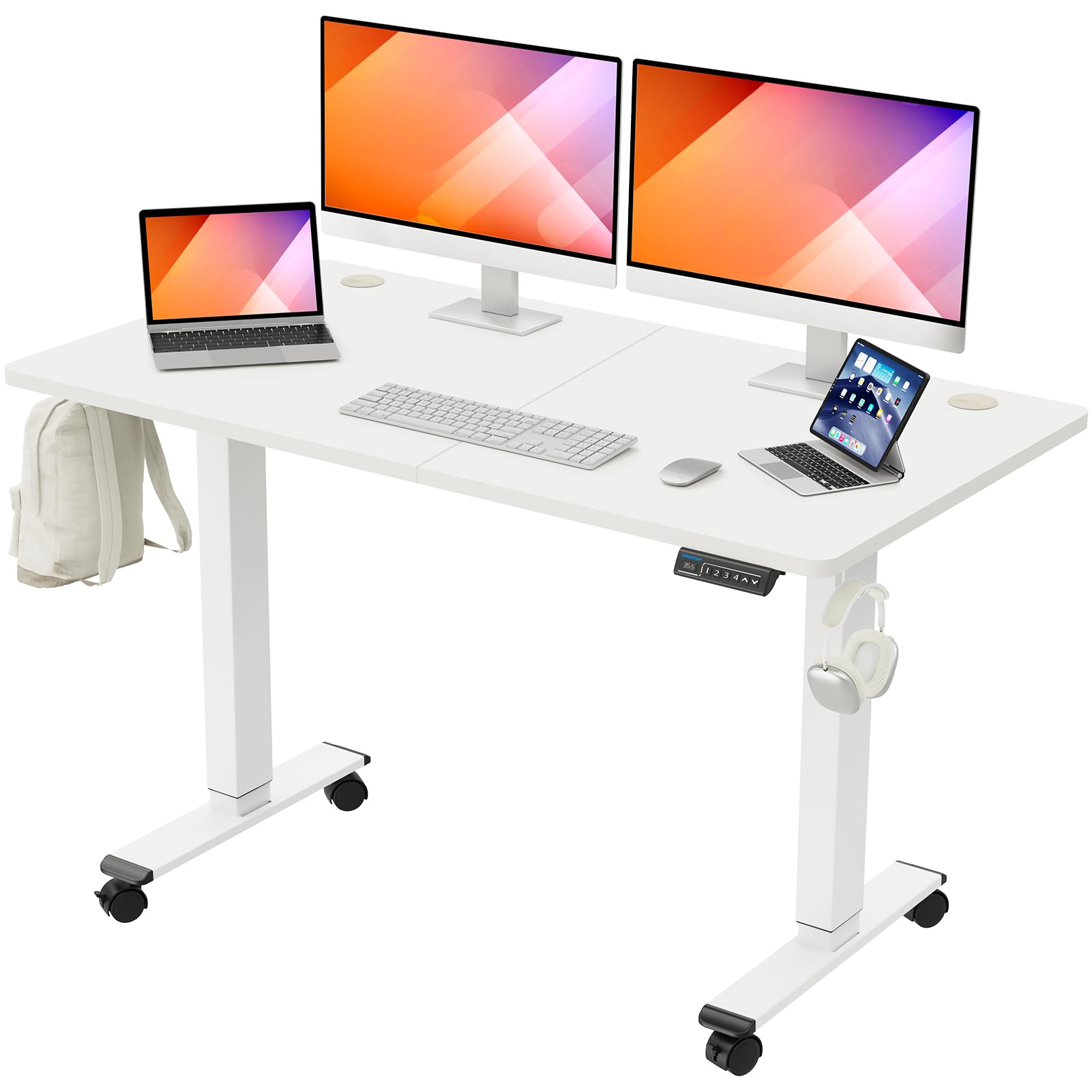 Electric Height Adjustable Standing Desk, 55 x 28 Inches Sit Stand Desk with Memory