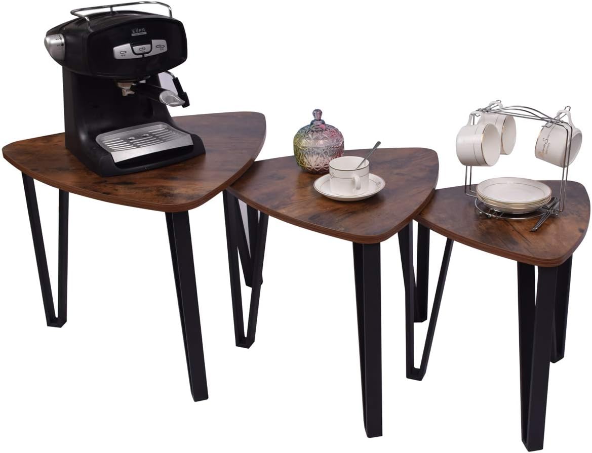3pcs Industrial Nesting Triangle Coffee, End, Console Tables