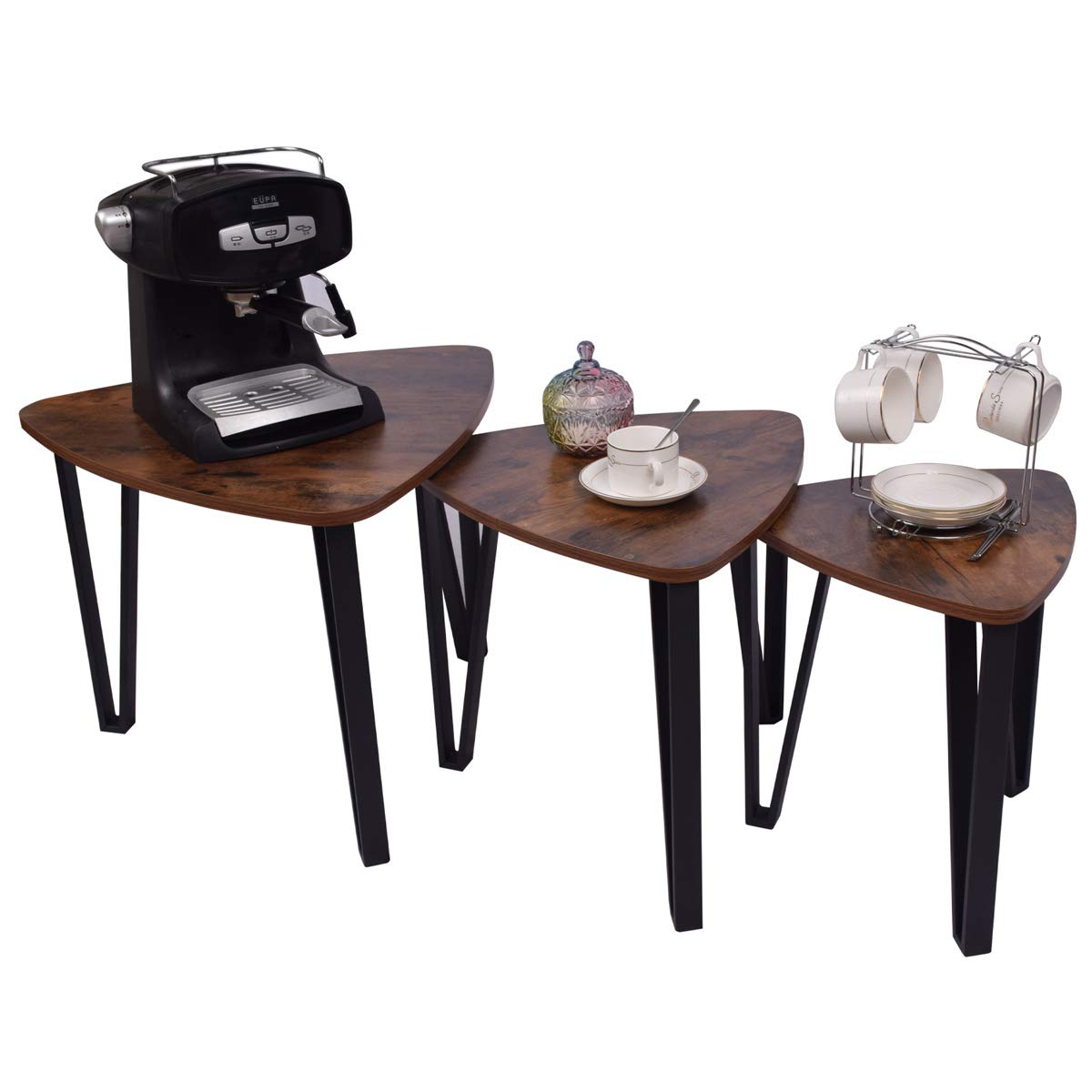 3pcs Industrial Nesting Triangle Coffee, End, Console Tables