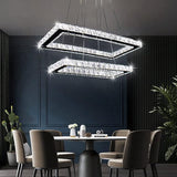 Modern Chandelier, Rectangular 2 Rings Crystal Pendant Chandeliers LED Pendant Ceiling