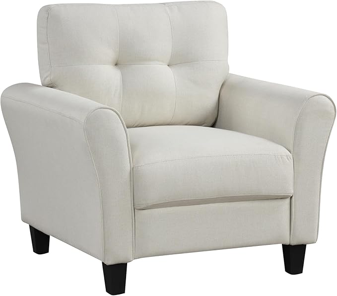 Modern Mid-Century Accent Chair - Linen Living Room Chair with Tufted Back