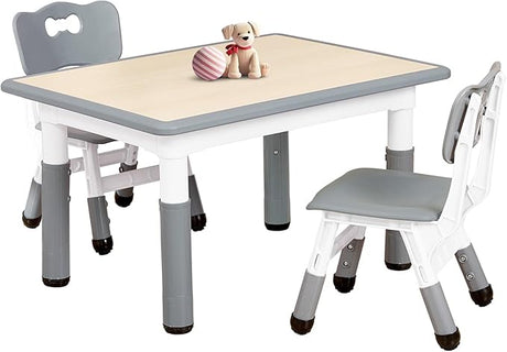 Kids Table and 2 Chairs Set, Height Adjustable Toddler Table and Chair Set for Ages 3-8