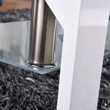 Rectangle Glass Coffee Table-White Modern Side Coffee Table with Lower Shelf Metal Legs