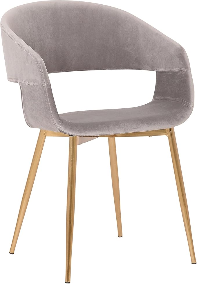 Benjara Upholstered Open Back Dining Accent Chair with Gold Angled Legs, Gray