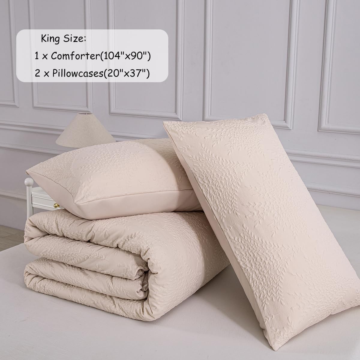Beige Jacquard Comforter Set King Size - 3 Piece Bohemian Bedding