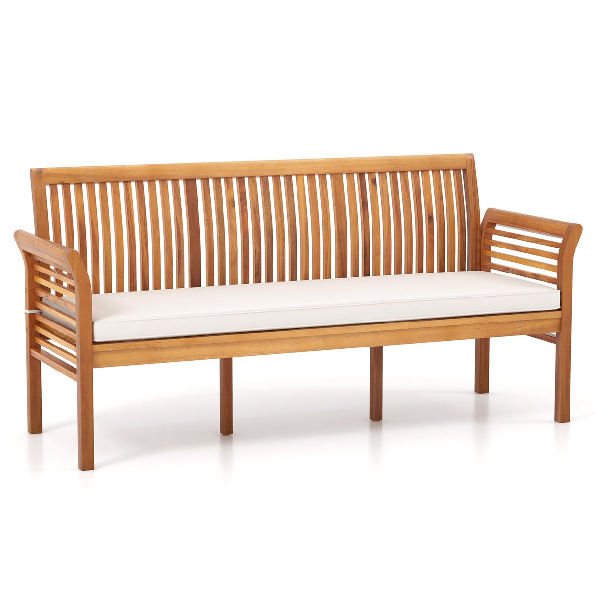 62.5’’ Outdoor Bench Acacia Wood - 3-Person Patio Bench w/Backrest