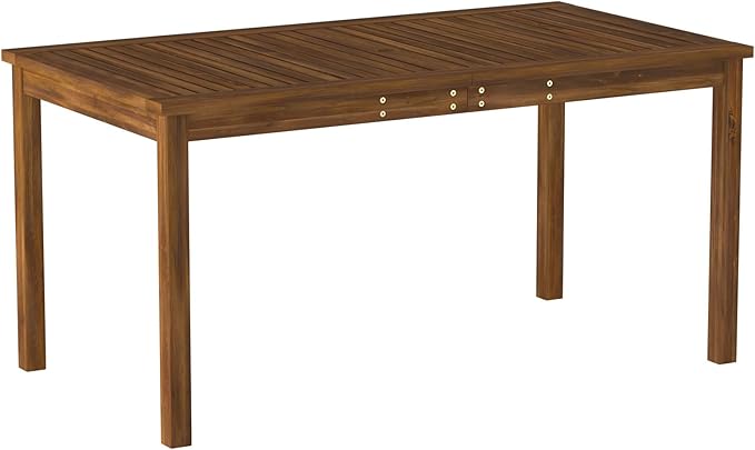Dominica Contemporary Slatted Outdoor Dining Table, 34 Inch, Dark Brown