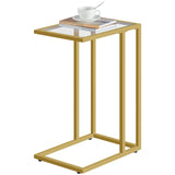 Shaped End Table, Tempered Glass Snack Side Table with Metal Frame