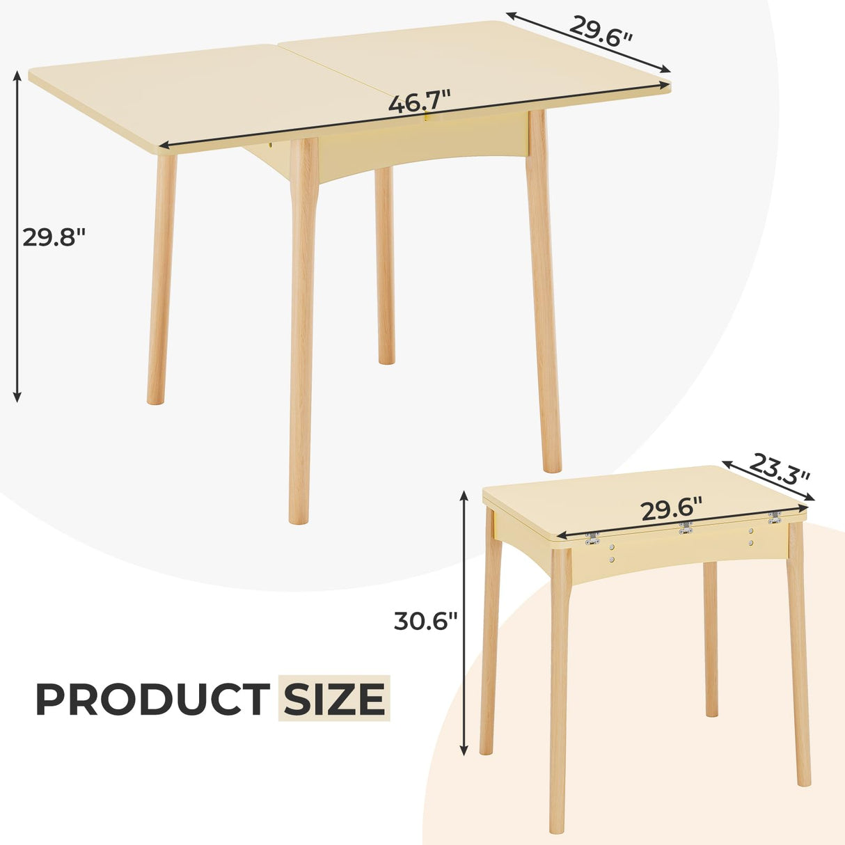 BTHFST Folding Dining Table with Hidden Storage, Modern Space Saving Dining Table with Pine Wood Legs, Clearance Foldable Table for Kitchen Living Room, Beige