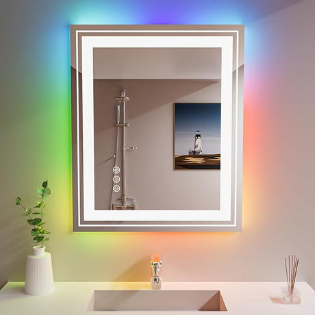 LED Bathroom Mirror, 30"X36" with Front and Backlit, Anti-Fog