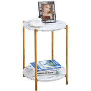 Gold End Table Faux Marble Side Table Small Round Nightstand
