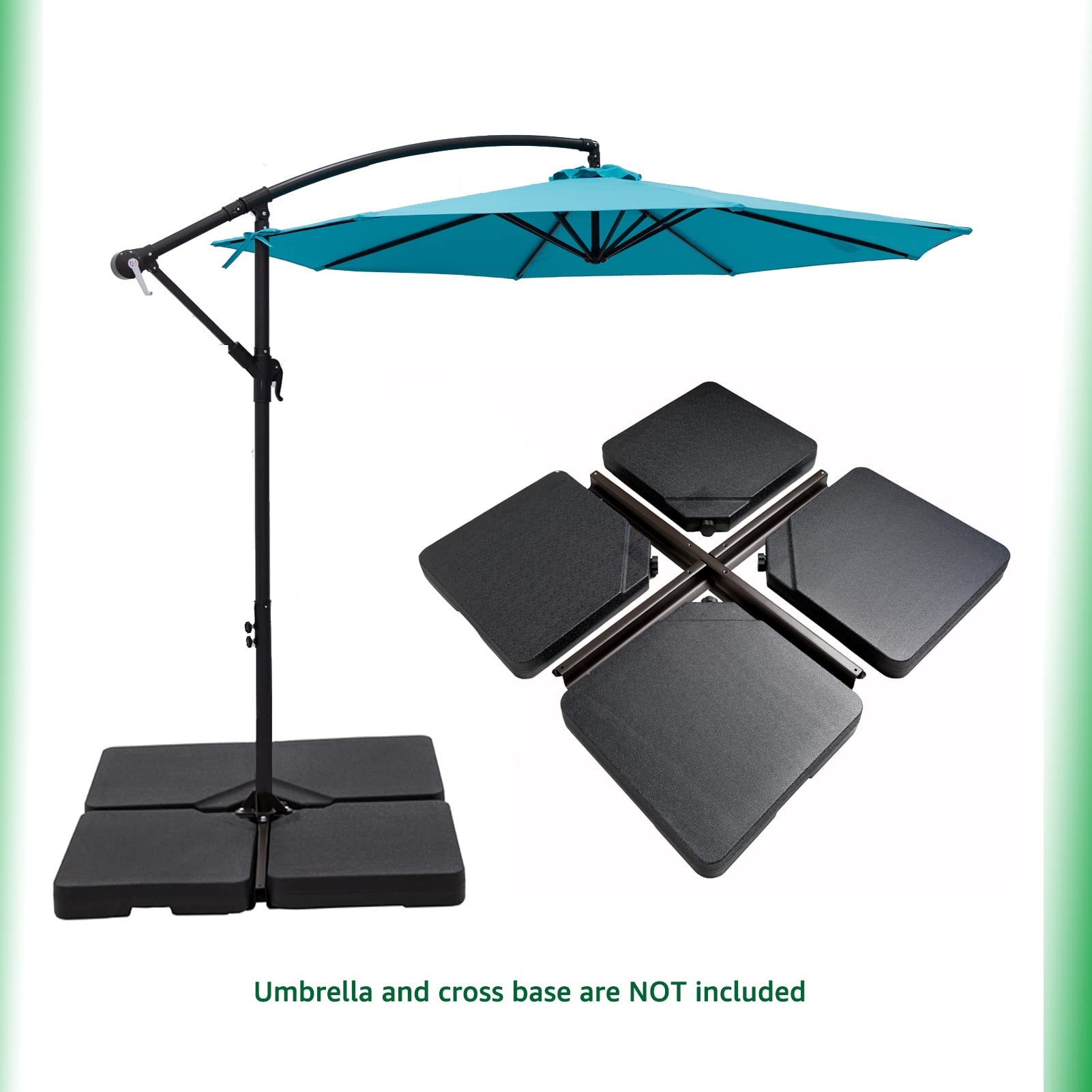 Helios&Hestia 4 Pcs Heavy Duty Water and Sand Fillable Patio Umbrella Base Stand, 255 lb Square Plastic Weight Set for Outdoor Cantilever Offset Umbrella, Black
