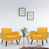 Upholstered Accent Chair Set of 2, Modern Mid Century Linen Fabric Living Room Chair