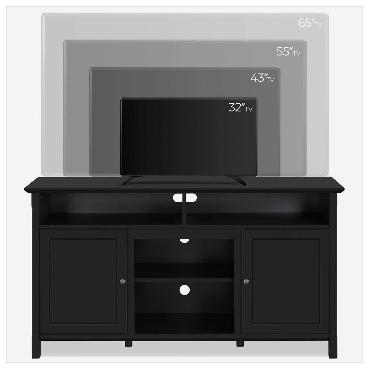 Black TV Stand for TVs up to 65 Inch, Modern Media Entertainment Center with Double