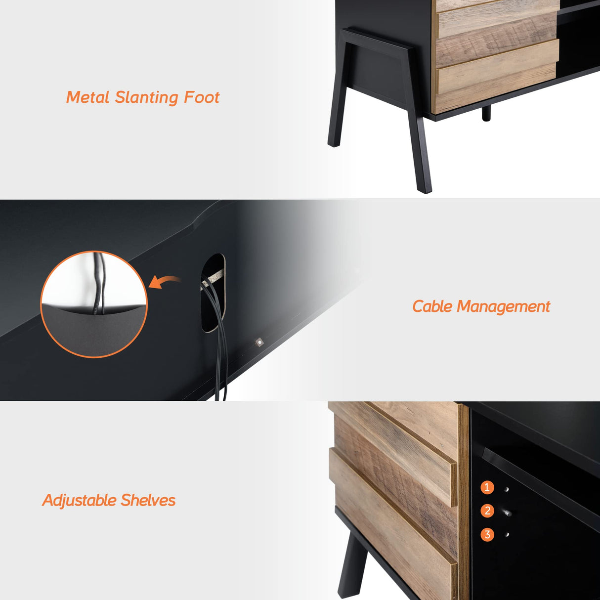 Mid-Century TV Stand for 65" TV with LED Lighting - 60 Inch