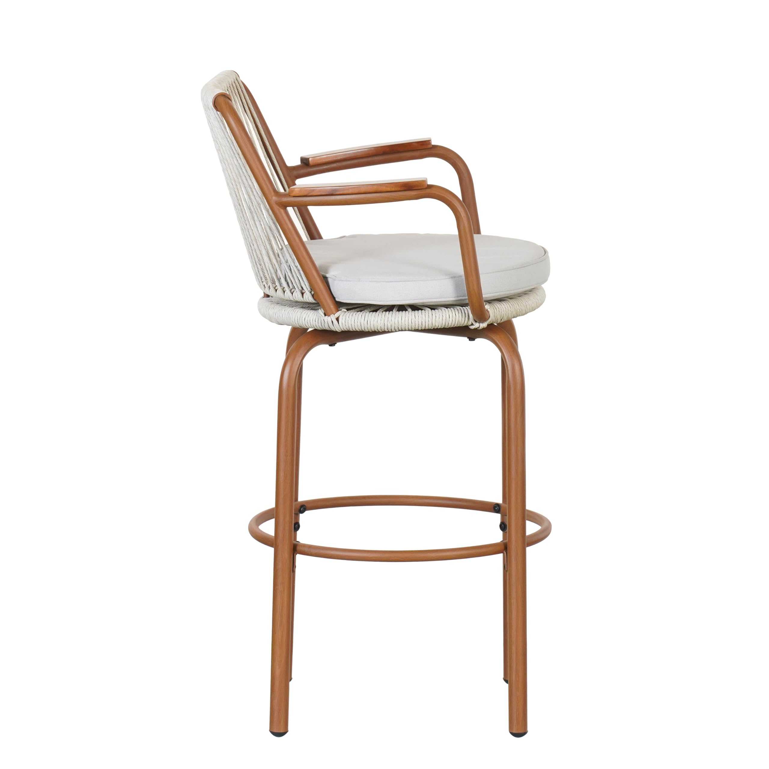 Outdoor Patio Bar Stools Set of 2, 29" H Modern Woven Rattan Rope Bar Height Chair