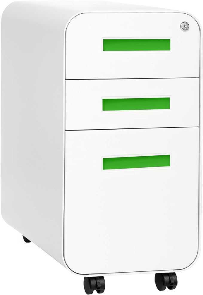 Stockpile Slim 3-Drawer Mobile File Cabinet with Lock - Under Desk Metal Filing Cabinet,