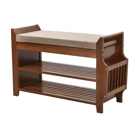 Bamboo Entryway Bench with Hidden Shoe Storage, Umbrella Hook