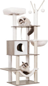 Wooden Cat Tree, 66.1“ Cat Furniture with Scratching Posts, Modern Cat Tower