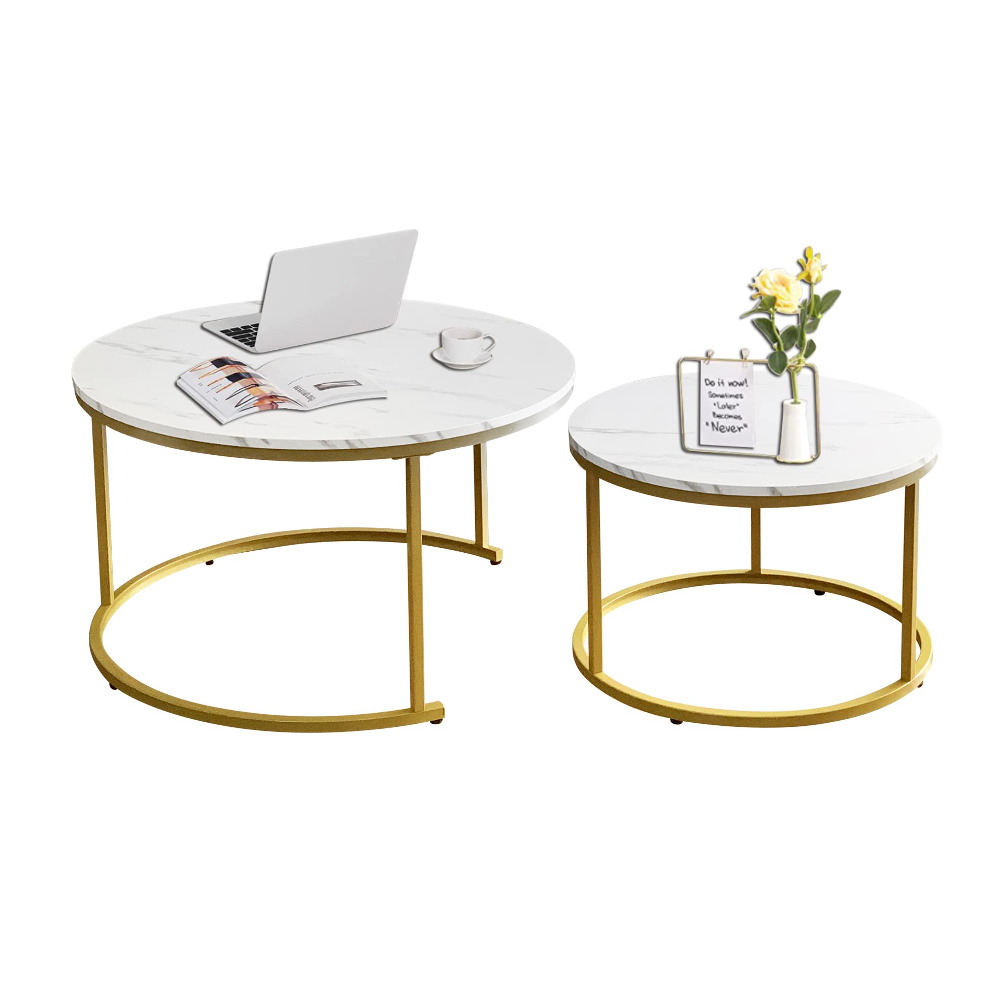 Coffee Table Set of 2 Nesting Tables,Round Sofa Table for Living Room