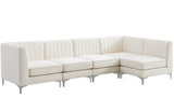 Furniture 604Cream-Sec5B Alina Collection Modern | Contemporary Velvet Upholstered Modular Sectional with Deep Channel Tufting, 116.5" W x 58.5" D x 31" H, Cream