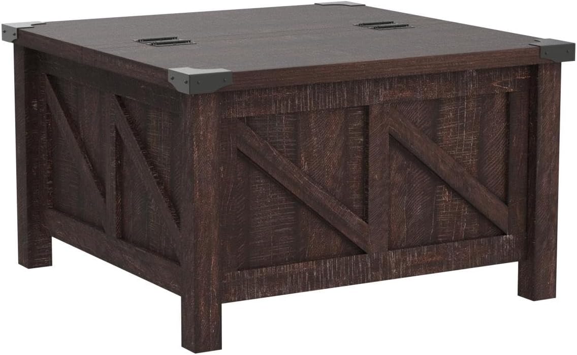 Modern Farmhouse Coffee Table, Square Wood Center Table with Gas Struts Lift-Top