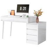 White Desk with 5 Drawers, Modern Home Office Desk with Storage Drawers and Printer