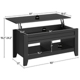 Black Wood Coffee Table Lift Up Coffee Table w/Hidden Storage & 2 Open Shelves