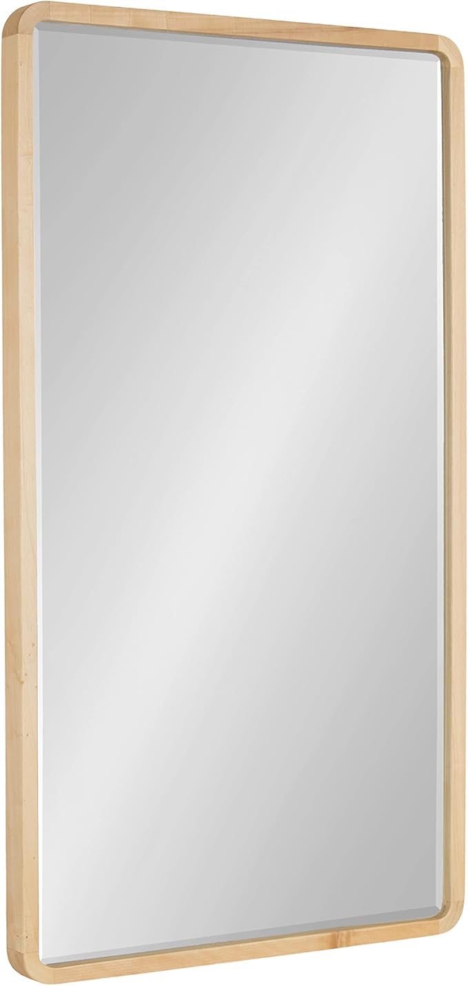 Modern Wood Framed Rounded Rectangle Wall Mirror