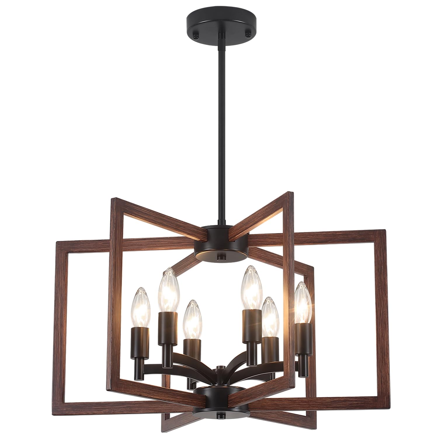 Chandelier Dining Room Light Fixtures,6-Light Kitchen Island Light Rustic Wood Grain