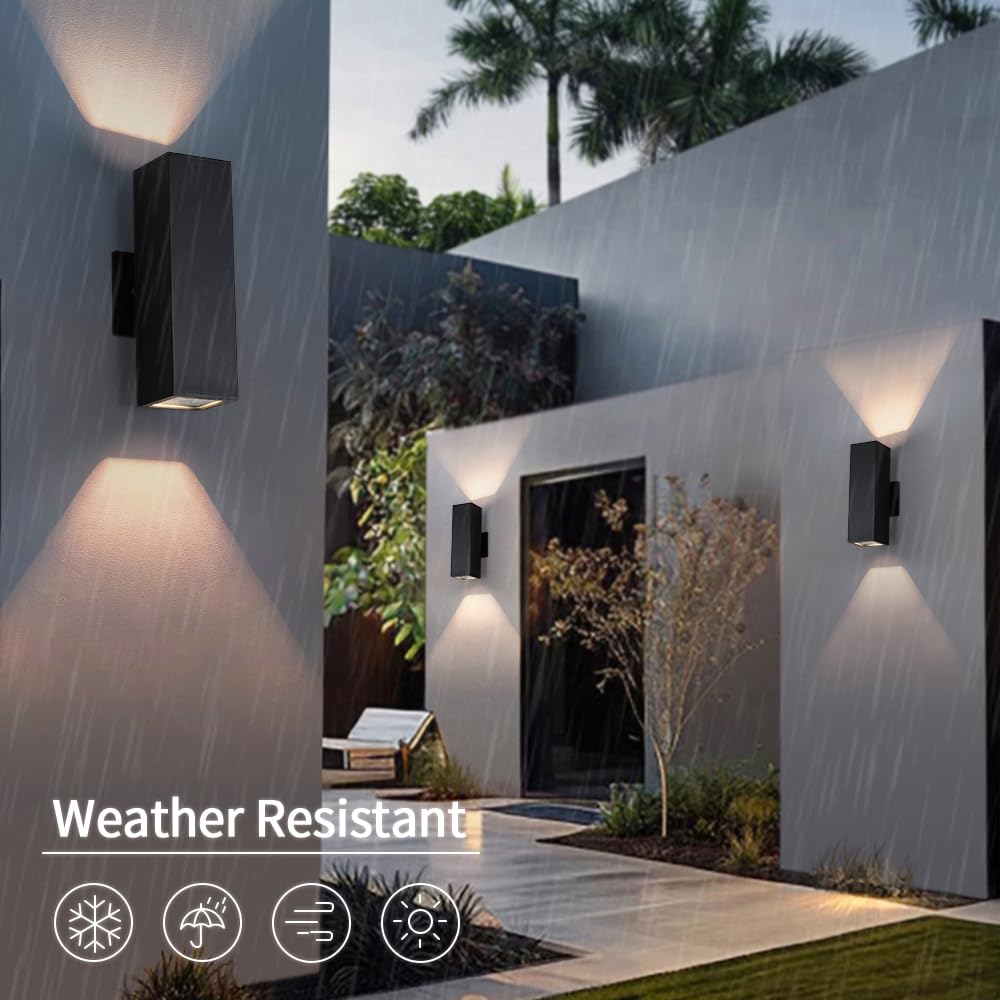 Cerdeco Aluminum Modern Outdoor Wall Light, Exterior Up Down Light Fixtures Matte Black [UL Listed] (2 Pack)
