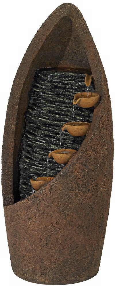 Modern Rustic Cascade Outdoor Floor Water Fountain 34 1/2" High with LED Light