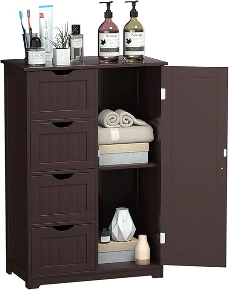 Bathroom Floor Cabinet, Multifunctional Storage Cabinet with 4 Drawers and 1 Door,