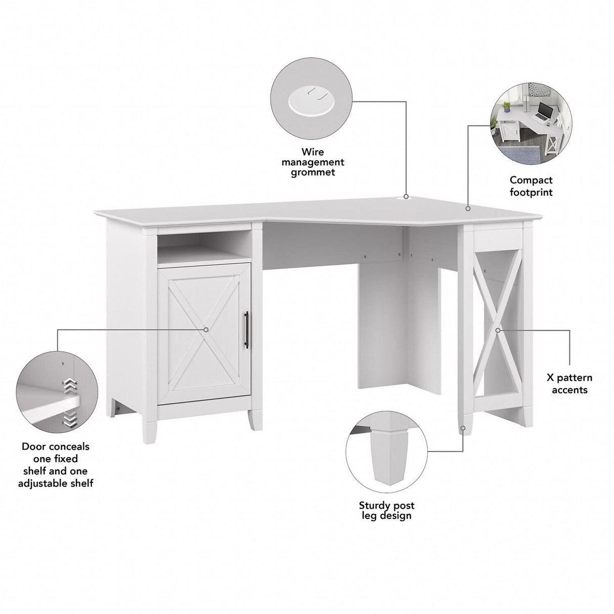 Corner Computer Small Space, Office and Bedroom | Key West Collection L Desk